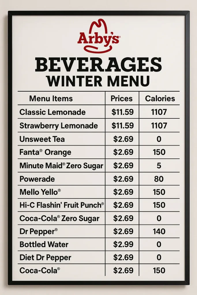 Arbys Beverages Winter Menu With Prices