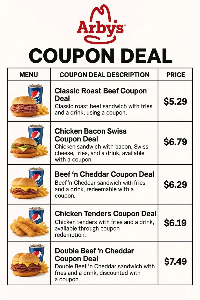 Arbys Coupon Deal ​Menu Prices
