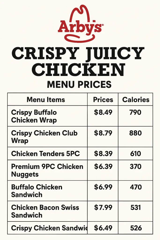 Arbys Crispy Juicy Chicken Menu With Prices