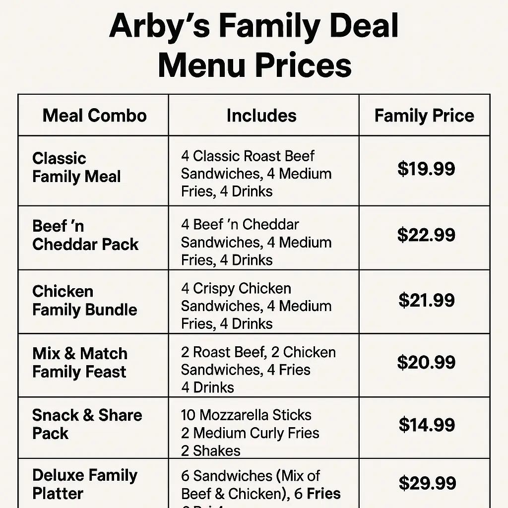 Arbys Family Deal Menu Prices