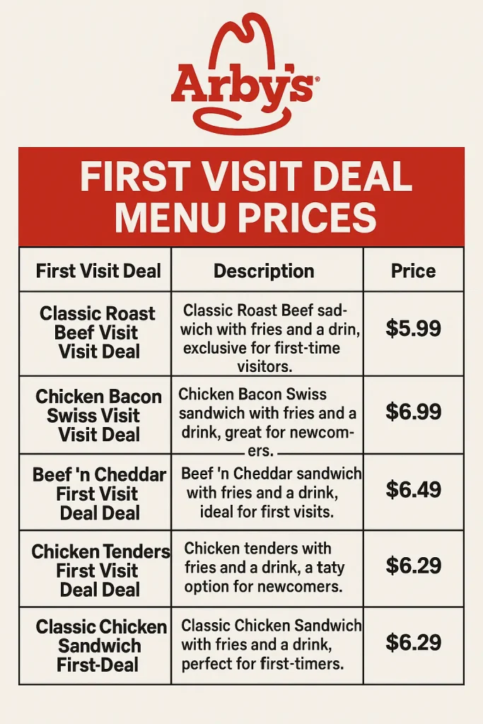 Arbys First Visit Deal ​Menu Prices