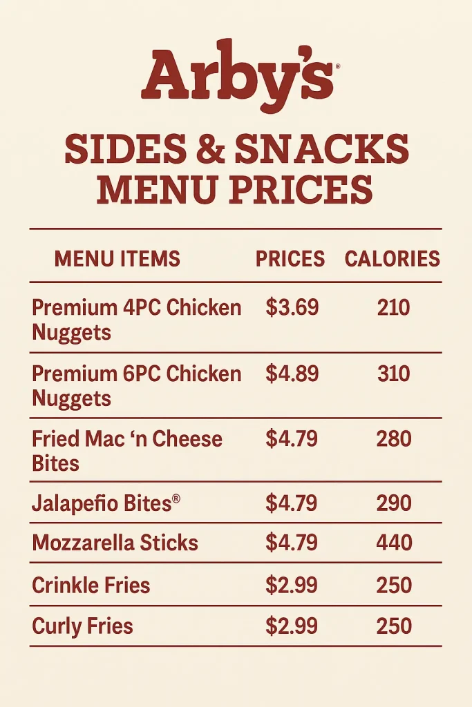 Arbys Sides Snacks Menu With Prices