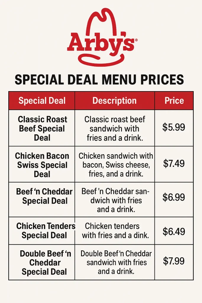 Arbys Special Deal Menu