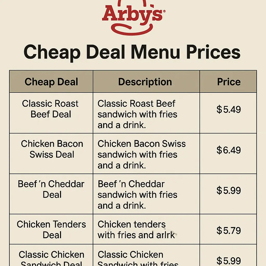 Arbys cheap Deal ​Menu