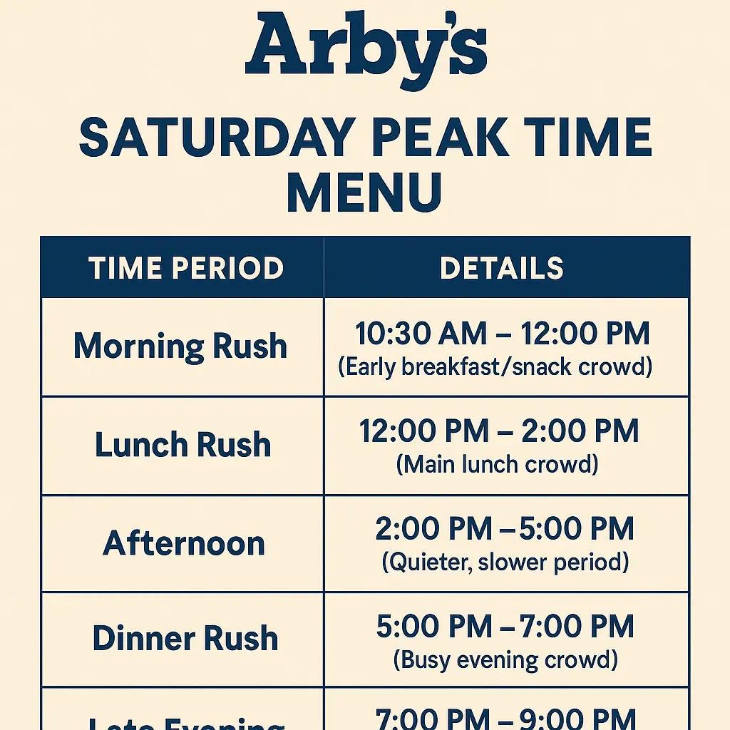 Arbys Saturday Peak Time Menu Online